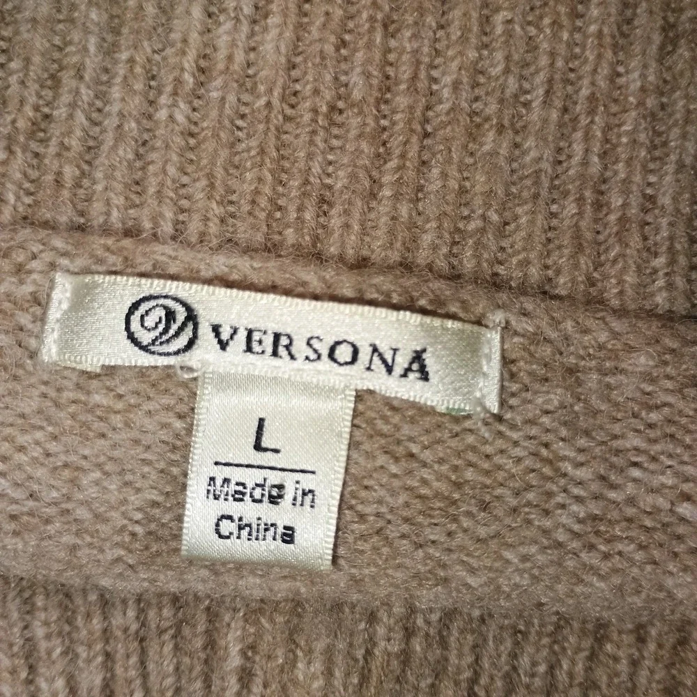 Versona L Embroidered Floral Mock Neck Sweater Taupe Cottagecore Pullover - Picture 3 of 10